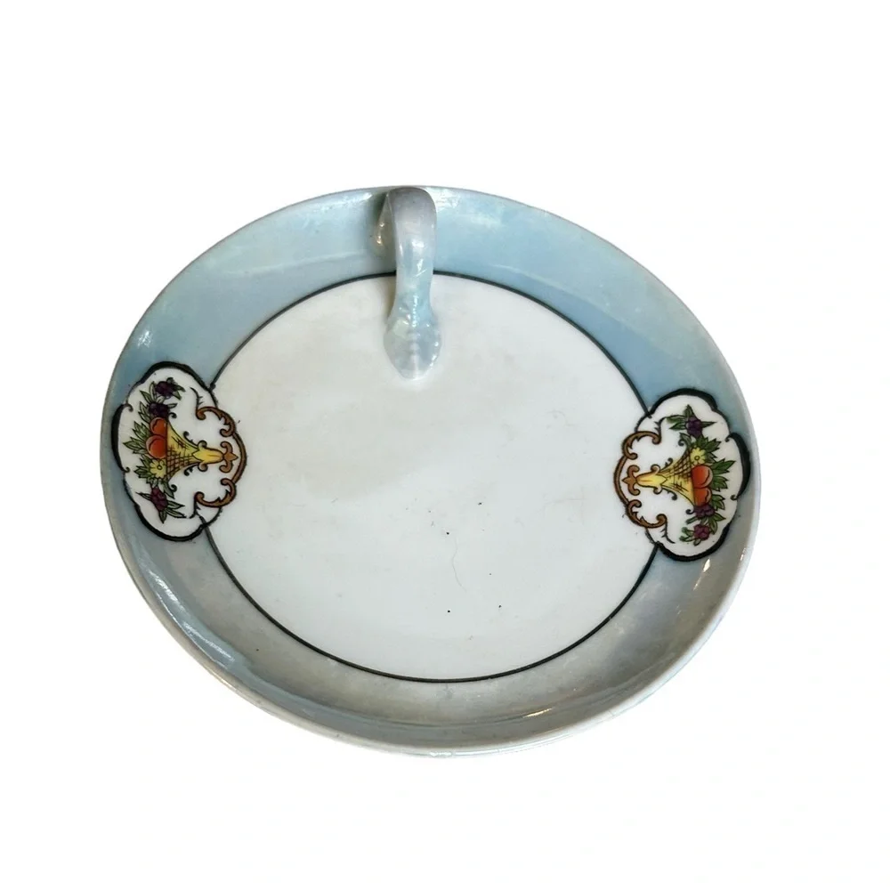 Noritake Fruit Basket Lemon Server Plate Lusterware Blue White